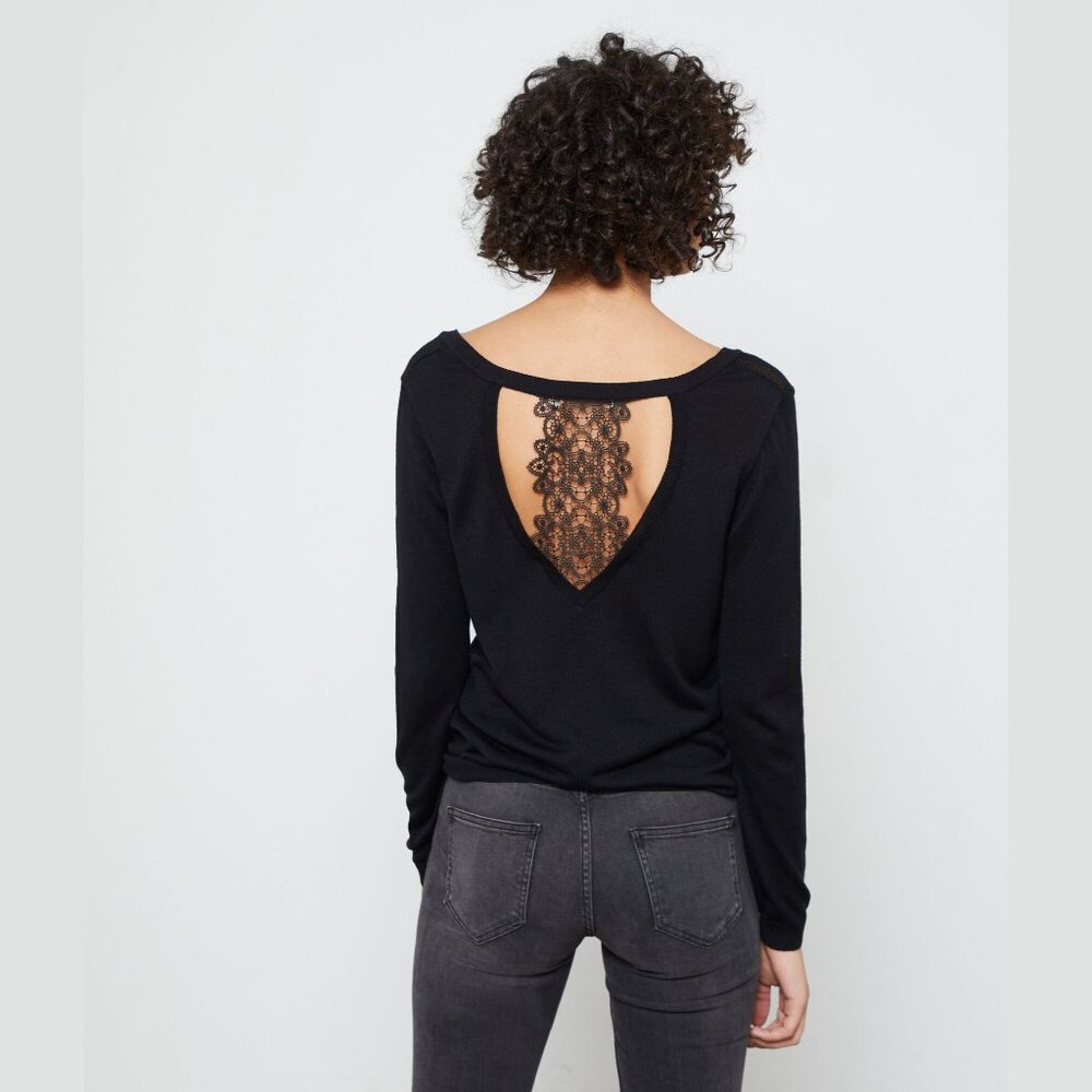 Etam “LIZ” Open Back Lace Detail Sweater - Black
